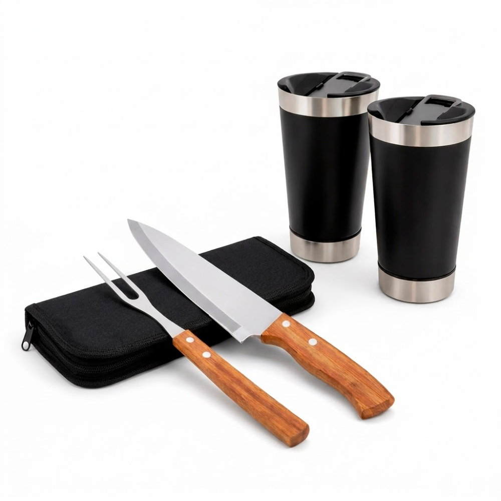 Kit Churrasco e Copo Térmico 473ml Personalizado, Lembrança Para Padrinho e Madrinha